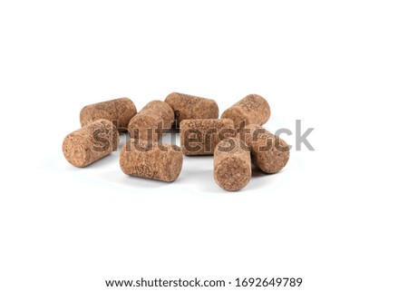 Corks of wine on a white background for design and printing.