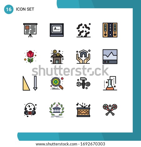 Universal Icon Symbols Group of 16 Modern Flat Color Filled Lines of rose; flower; spooky; easter; file folder Editable Creative Vector Design Elements