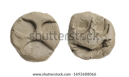 Set modelling clay sculpture, face expression emotion isolated on white background