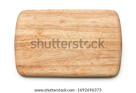 wooden cutting board isolated on white background, top view Royalty-Free Stock Photo #1692696373