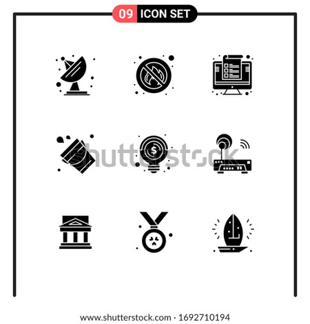 Universal Icon Symbols Group of 9 Modern Solid Glyphs of business; tool; device; firefighter; bucket Editable Vector Design Elements