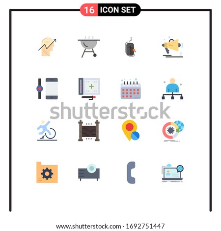 16 Universal Flat Colors Set for Web and Mobile Applications connect; announcement; click; megaphone; advertising Editable Pack of Creative Vector Design Elements