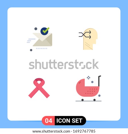 User Interface Pack of 4 Basic Flat Icons of email; ribbon; ok; head; cancer Editable Vector Design Elements