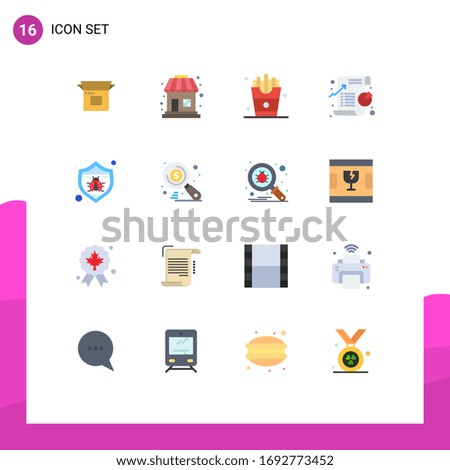 Mobile Interface Flat Color Set of 16 Pictograms of protection; pie; drink; graph; business Editable Pack of Creative Vector Design Elements