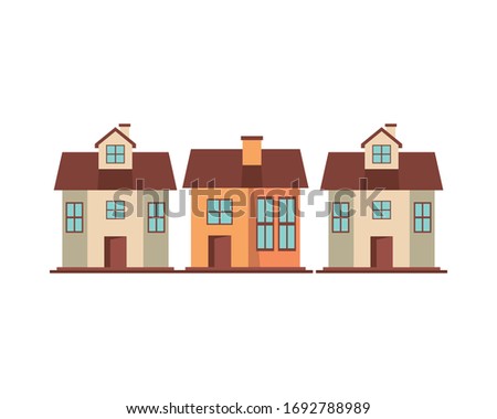 houses fronts facades isolated icons vector illustration design