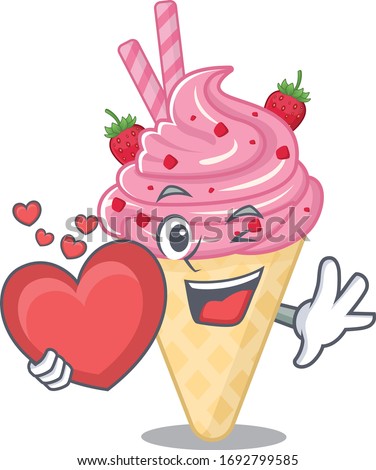 A sweet strawberry ice cream cartoon character style with a heart
