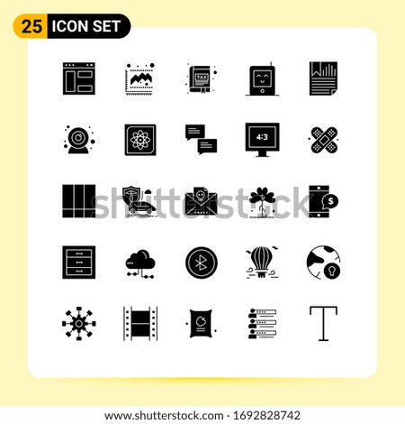 Mobile Interface Solid Glyph Set of 25 Pictograms of data; radio; app; monitor; tax Editable Vector Design Elements