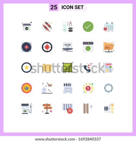25 User Interface Flat Color Pack of modern Signs and Symbols of timetable; schedule; spa; tick; check Editable Vector Design Elements