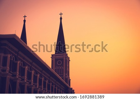 Christian church in a grace sunset time with copy space background.