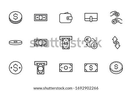 Simple set of dollar icons in trendy line style. Modern vector symbols, isolated on a white background. Linear pictogram pack. Line icons collection for web apps and mobile concept.