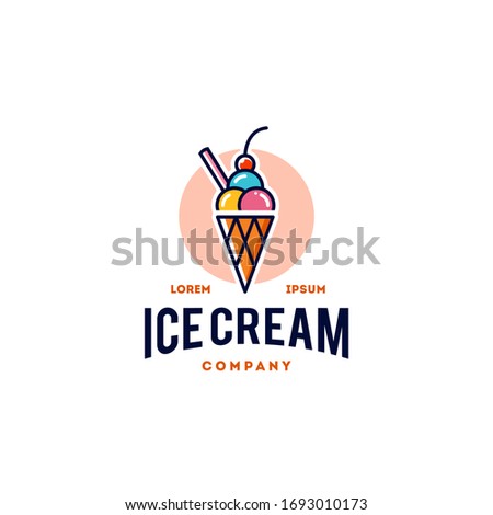 ice cream scoop logo icon in trendy cartoon line style 