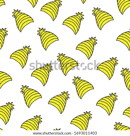 Hat pineapple Vector background. Seamless pattern with winter hat. Warm winter hat in doodle style. Vector hand drawn illustration