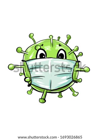 Microbes bacteria green character virus coronavirus covid-19 medical protective mask respirator illustration stay home recovery 