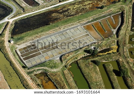 salt marshes of the island Oléron seen from the sky, in the, department of Charente-Maritime, in the region of Nouvelle-Aquitaine, France, Europe