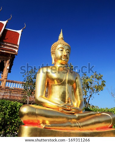 Meditating Bronze Buddha - Temple Thailand.