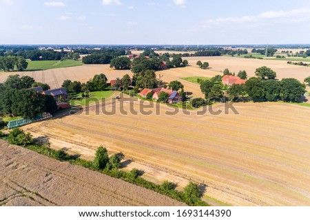 dry landscape in Germany during drought period, aerial view