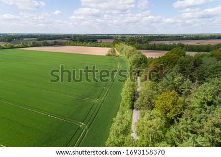 Forest area with fields from above, northern Germany