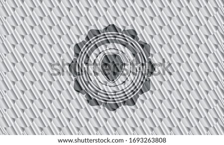 shield icon inside silver emblem. Scales pattern. Vector Illustration. Detailed.