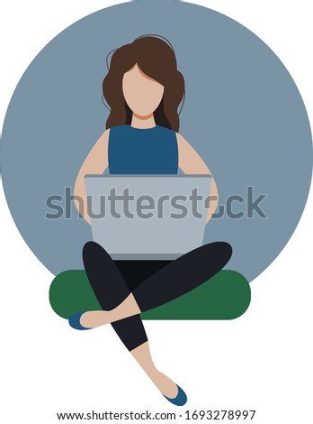 Young female freelancer working at home, flat editable vector illustration