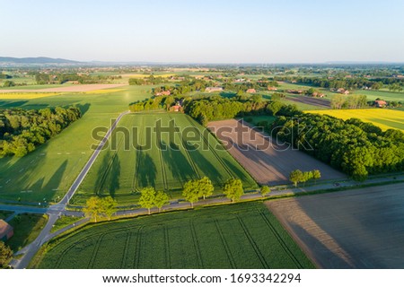 Northern Germany with fields and meadows from the air
