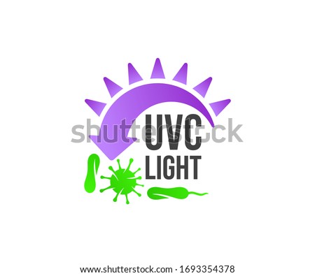 UVC light germicidal, sun, bacteria and virus, logo design. Healthcare, health, medicine and medical, vector design and illustration Royalty-Free Stock Photo #1693354378