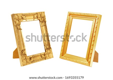 golden photo frame ilated on white with clipping path