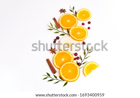 picture of the oranges. set for mulled wine. a template for designers with more space for text