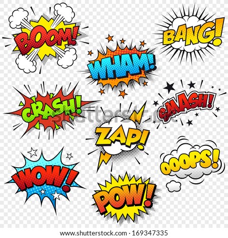 Collection of nine multicolored comic sound Effects Royalty-Free Stock Photo #169347335