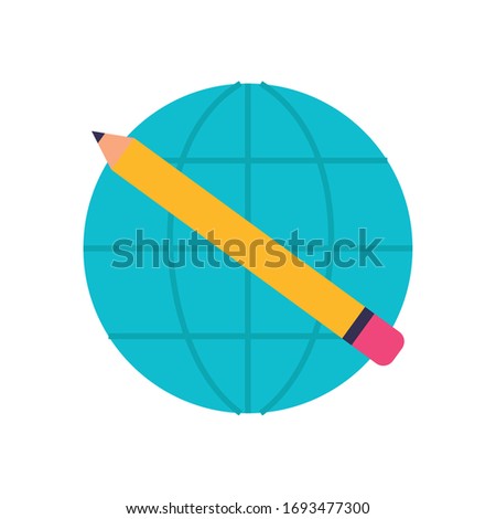 world planet with pencil flat style vector illustration design