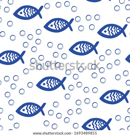 Cute Nautical Pattern. Seamless chaotic vector pattern with hand drawn abstract fish. Seamless pattern with nautical elements.