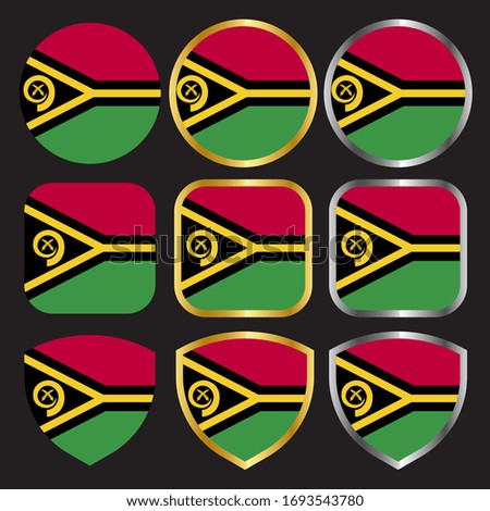 vanuatu flag vector icon set with gold and silver border