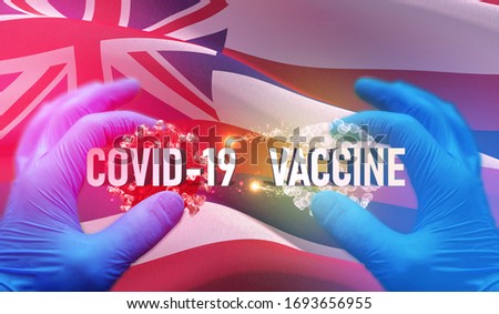 COVID-19 vaccine medical concept with flag of the states of USA. State of Hawaii flag 3D illustration.