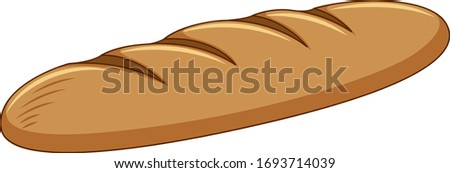 One piece of baquette on white background illustration