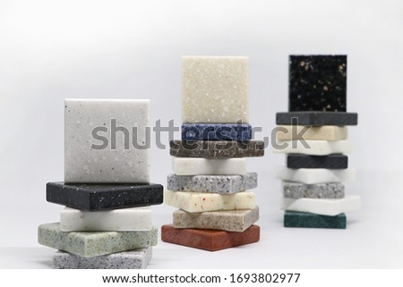 Surface of stone texture, Front view of color samples stone, Acrylic solid material for interior design. Royalty-Free Stock Photo #1693802977