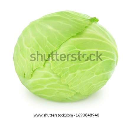 Fresh whole green cabbage isolated on a white background.