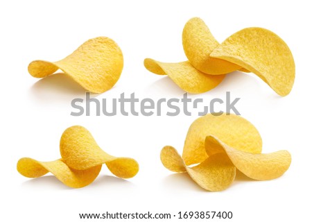 Collection of delicious potato chips, isolated on white background Royalty-Free Stock Photo #1693857400