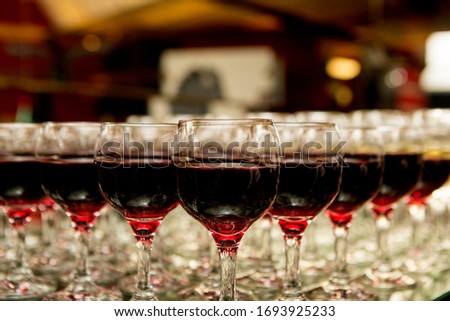 Wine glasses. Buffet table wine tasting, celebration and entertainment