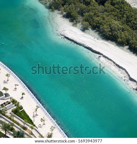 Aerial view on azure blue lagoon at Al Reem island in Abu Dhabi in high resolution