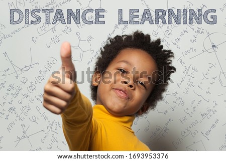 African American school kid, Distance learning concept