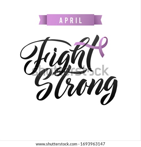 Vector Testicular Cancer Awareness Calligraphy Poster Design. Stroke Violet Ribbon. April is Cancer Awareness Month.