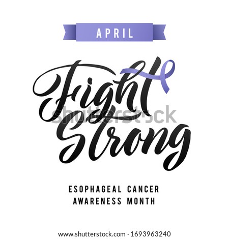 Vector Esophageal Cancer Awareness Calligraphy Poster Design. Stroke Violet Ribbon. April is Cancer Awareness Month.