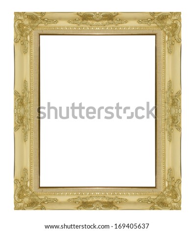 Picture frame gold  wood frame in white background.