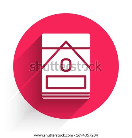 White Cigarettes pack box icon isolated with long shadow. Cigarettes pack. Red circle button. Vector Illustration