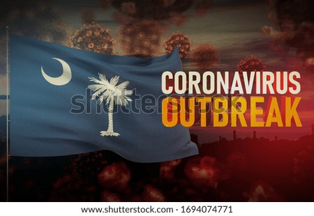 Coronavirus COVID-19 outbreak concept with flag of the states of USA. State of South Carolina flag Pandemic 3D illustration.
