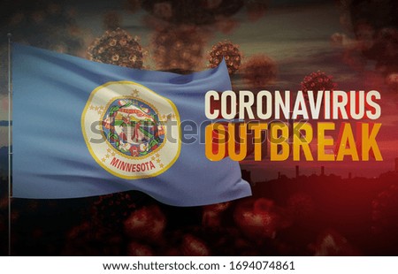 Coronavirus COVID-19 outbreak concept with flag of the states of USA. State of Minnesota flag Pandemic 3D illustration.