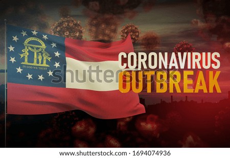 Coronavirus COVID-19 outbreak concept with flag of the states of USA. State of Georgia flag Pandemic 3D illustration.