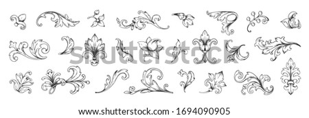 Baroque engraved. Victorian floral ornamental borders, vintage decorative frame elements. Vector illustration royal set for wedding invitation and greeting cards, ornaments romantic invitations