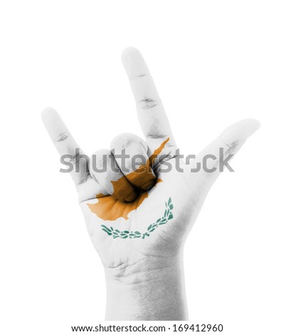 Hand making I love you sign, Cyprus flag painted, multi purpose concept - isolated on white background