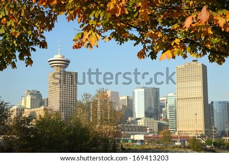 Vancouver Autumn Skyline. The downtown Vancouver skyline on a sunny autumn day. British Columbia, Canada. 