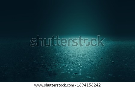 Dark abstract scene background. Moonlight reflection on the pavement. Smoke, smog and fog